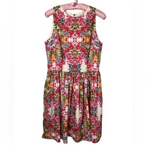 Maggy London Dress Floral Fit & Flare Back Zip Multicolour Garden Ladies Size 10